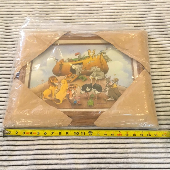 Noah’s Ark Canvas Painting Wood Frame Nursery Kids Room Wall Art - Picture 11 of 16